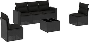 vidaXL Set mobilier de grădină cu perne, 6 piese, negru, poliratan