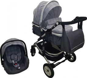 Carucior nou nascuti 3 in 1 Baby Care™ PRO 531 , geanta Bebe, Cadru Aluminiu, Amortizoare, Roti din cauciuc plin AVE, Landou, Scoica auto, Spatar