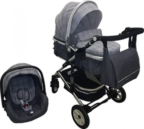Carucior nou nascuti 3 in 1 Baby Care™ PRO 531 , geanta Bebe, Cadru Aluminiu, Amortizoare, Roti din cauciuc plin AVE, Landou, Scoica auto, Spatar