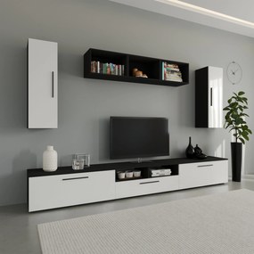 Living haaus V2, Negru/Alb Lucios, MDF, L 285 cm