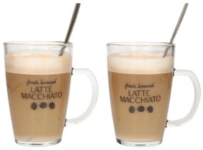 Set 2 căni, cu lingurițe, pentru latte macchiato, Excellent Houseware