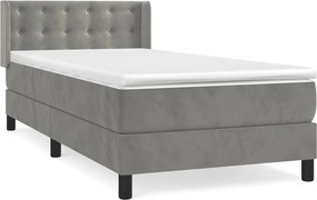 vidaXL Pat box spring cu saltea, gri deschis, 90x190 cm, catifea