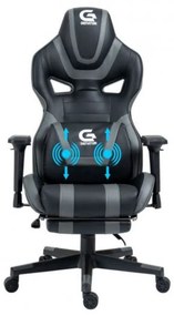 Scaun gaming, masaj in perna lombară, suport picioare, piele PU, Negru/Gri