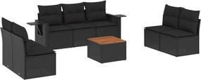 vidaXL Set mobilier de grădină cu perne, 8 piese, negru, poliratan