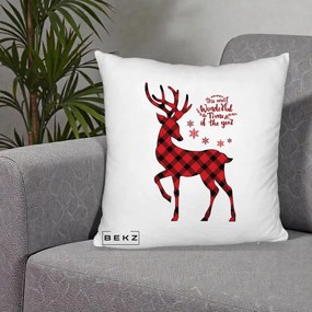 Perna Decorativa Ren Buffalo Plaid Craciun, 40x40 cm, Alb Pufos, Husa Detasabila, Perna Inclusa, BEKZ®