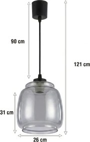 Brilagi - Lampă LED suspendată pe cablu R GLASS, 1xE27/60W/230V, diametru 26 cm, negru/gri fumuriu