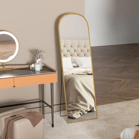HOMCOM Oglindă de Podea și Perete cu Suport Pliabil, 50x161.5cm, Auriu | Aosom Romania