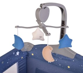 Patut pliant transformabil in tarc copii NOVOKIDS™ Onceuponatime NEST, 62X125 cm, 2 Niveluri, Jucarie Carusel muzical, Fermoar acces lateral, Albastru