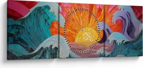 Tablou - Mozaic de valuri (cu ceas) (90x30 cm)