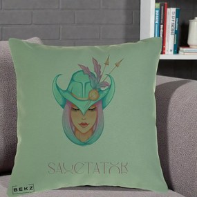 Perna Personalizata Zodiac Sagetator Cowgirl, 40x40 cm, Verde, Husa Detasabila, Perna Inclusa, BEKZ®