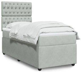 vidaXL Pat box spring cu saltea, gri deschis, 90x190 cm, catifea