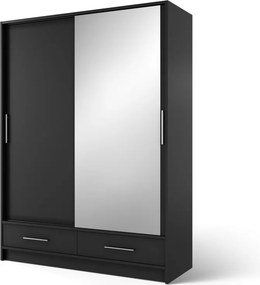 Dulap cu uși glisante si oglinda Estantte II, 150x60x200 cm – Negru