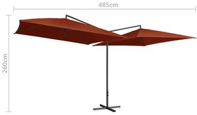 Umbrela de soare dubla, stalp din otel, caramiziu, 250 x 250 cm Terracota