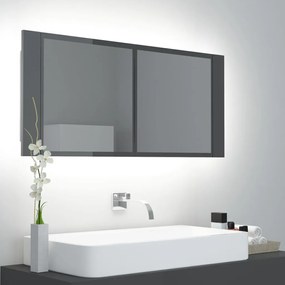 804987 vidaXL Dulap de baie cu oglindă și LED, gri extralucios, 100x12x45 cm