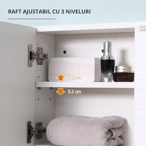 Kleankin Dulapior de Baie cu Oglindă Suspendat, Rafturi Reglabile, Design Compact, 54x15x55cm, Alb | Aosom Romania