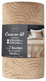 Set cuvertură și față de pernă maro deschis din catifea 240x260 cm Solange – douceur d'intérieur