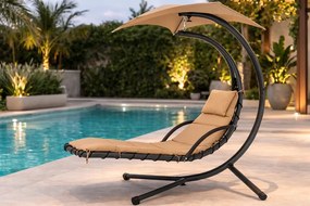 Șezlong suspendat din oțel, cu pernă încorporată, baldachin detașabil, Bej Tan