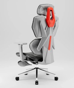 PORTO E04 Pro Executive – Scaun Ergonomic cu Suport Lombar Ajustabil, Tetieră Reglabilă, Cotiere 3D, Șezut Extensibil, Înclinare 135°, Suport pentru Picioare și Bază Metalică, Mesh, Gri
