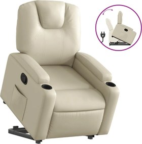 vidaXL Fotoliu rabatabil cu ridicare, crem, piele ecologică