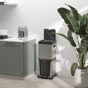 HOMCOM Coș de gunoi 20+14L cu pedală, capac, compartiment basculant, coșuri interioare detașabile, oțel inoxidabil 32,5 x 31,5 x 78 cm Argintiu | Aosom Romania