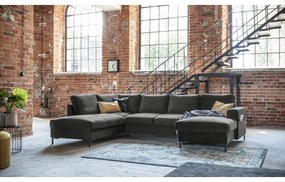 Canapea extensibilă din catifea în formă de „U” cu șezlong pe partea stângă Miuform Lofty Lilly, gri închis