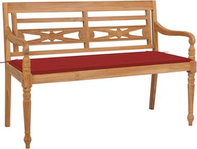 vidaXL Bancă Batavia cu pernă roșie, 120 cm, lemn masiv de tec