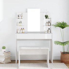 Masa de toaleta cu oglinda, alb extralucios, 96x40x142 cm Alb foarte lucios