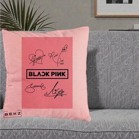 Perna Personalizata K-pop BLACKPINK Semnaturi Roz, 40x40 cm, Roz, Husa Detasabila, Perna Inclusa, BEKZ®