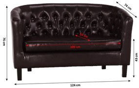 Canapea cu 2 locuri Maron 124 cm piele eco maro închis