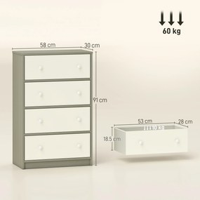 HOMCOM Comodă Modernă cu 4 Sertare Pliabile 58x30x91 cm, Alb și Gri | Aosom Romania