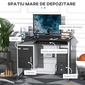 HOMCOM Birou pentru PC cu Raft pentru Tastatură, Sertar și Dulap, Birou Modern, 100x52x75 cm, Alb și Negru | Aosom Romania