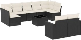 vidaXL Set canapele de grădină cu perne, 10 piese, negru, poliratan