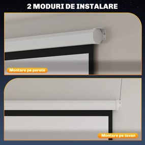 HOMCOM Ecran Proiector de 92 Inch cu Telecomandă, Pânză de Proiector Rulabilă din Plastic și Metal, 189,5x8x189,5 cm, Alb | Aosom Romania