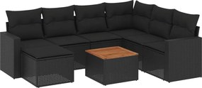 vidaXL Set mobilier de grădină cu perne, 8 piese, negru, poliratan