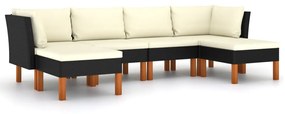 3059736 vidaXL Set mobilier de grădină cu perne, 6 piese, negru, poliratan