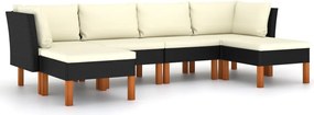 vidaXL Set mobilier de grădină cu perne, 6 piese, negru, poliratan