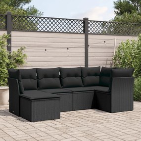 3217945 vidaXL Set mobilier de grădină cu perne, 6 piese, negru, poliratan