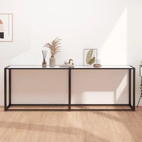 vidaXL Masă consolă, alb marmură, 220x35x75,5 cm, sticlă securizată