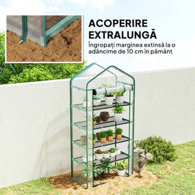 Outsunny Seră tip căsuță cu 5 niveluri, cu ușă rulabilă, din oțel și polietilenă, 90x49x193 cm, transparentă | Aosom Romania
