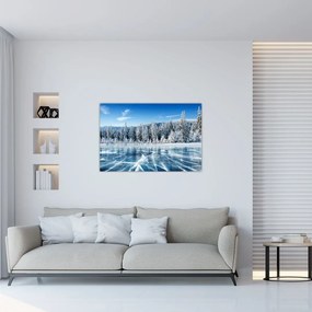 Tablou cu lacul înghețat și copacii înzăpeziți (90x60 cm)