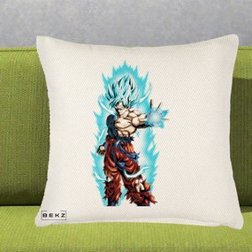 Perna Personalizata Dragon Ball Goku Ultra Instinct Blue, 40x40 cm, Crem Reliefat, Husa Detasabila, Perna Inclusa, BEKZ®