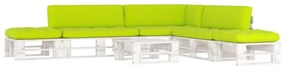 Set mobilier paleti cu perne, 6 piese, alb, lemn pin tratat verde aprins, colt + 2x mijloc + 2x suport pentru picioare + masa, Alb, 1
