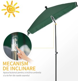 Outsunny Umbrelă pentru Grădină Dreptunghiulară, cu Inclinare Reglabilă și Stâlp din Aluminiu, 2x2.4m, Verde/Negru | Aosom Romania