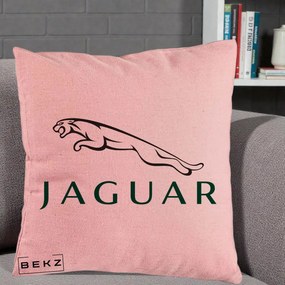Perna Personalizata cu emblema Jaguar, 40x40 cm, Roz, Husa Detasabila, Perna Inclusa, BEKZ®