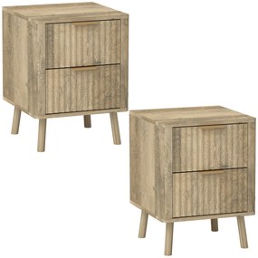 HOMCOM Lot de 2 noptiere cu 2 sertare canelate pentru cameră de dormit, sufragerie, 40 x 40 x 53 cm, stejar | Aosom Romania