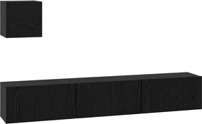 vidaXL Set comodă TV Pe perete 4 pcs Stejar Negru Lemn compozit
