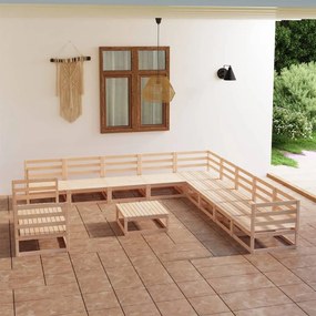 Set mobilier relaxare de gradina, 12 piese, lemn masiv de pin Maro, 1, nu