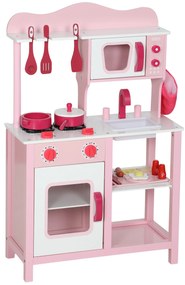 AIYAPLAY Bucătărie de Jucărie pentru Copii 3+ Ani cu Microonde, Plită și Chiuvetă, din Lemn, 55x24x86 cm, Roz | Aosom Romania