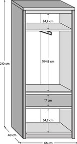 Dulap pentru umeraşe 4D1S/70, stejar sonoma, NORTY TYP 22