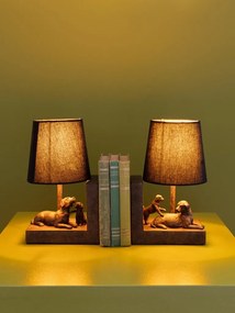 Set 2 lămpi de masă din bumbac negru, cu structură din rășină maro în formă de câine, finisaj patinat, 28×31×13 cm, „Compagnon"